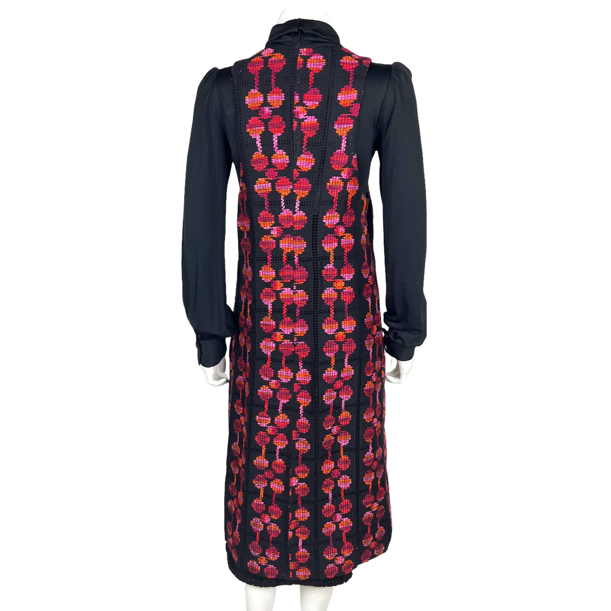 Vintage 1970s Black Dress with Long Vest Luv Inc Elvia Sz M