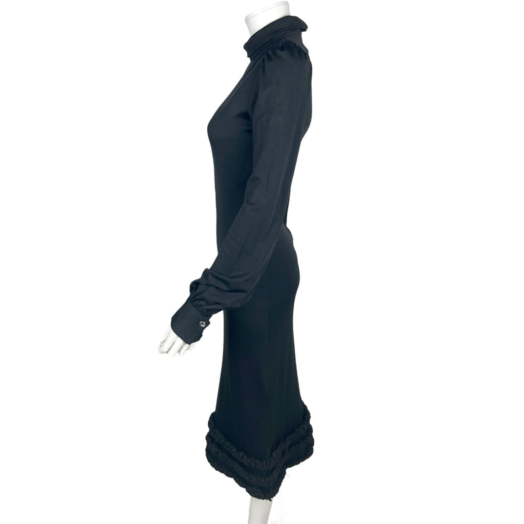 Vintage 1970s Black Dress with Long Vest Luv Inc Elvia Sz M