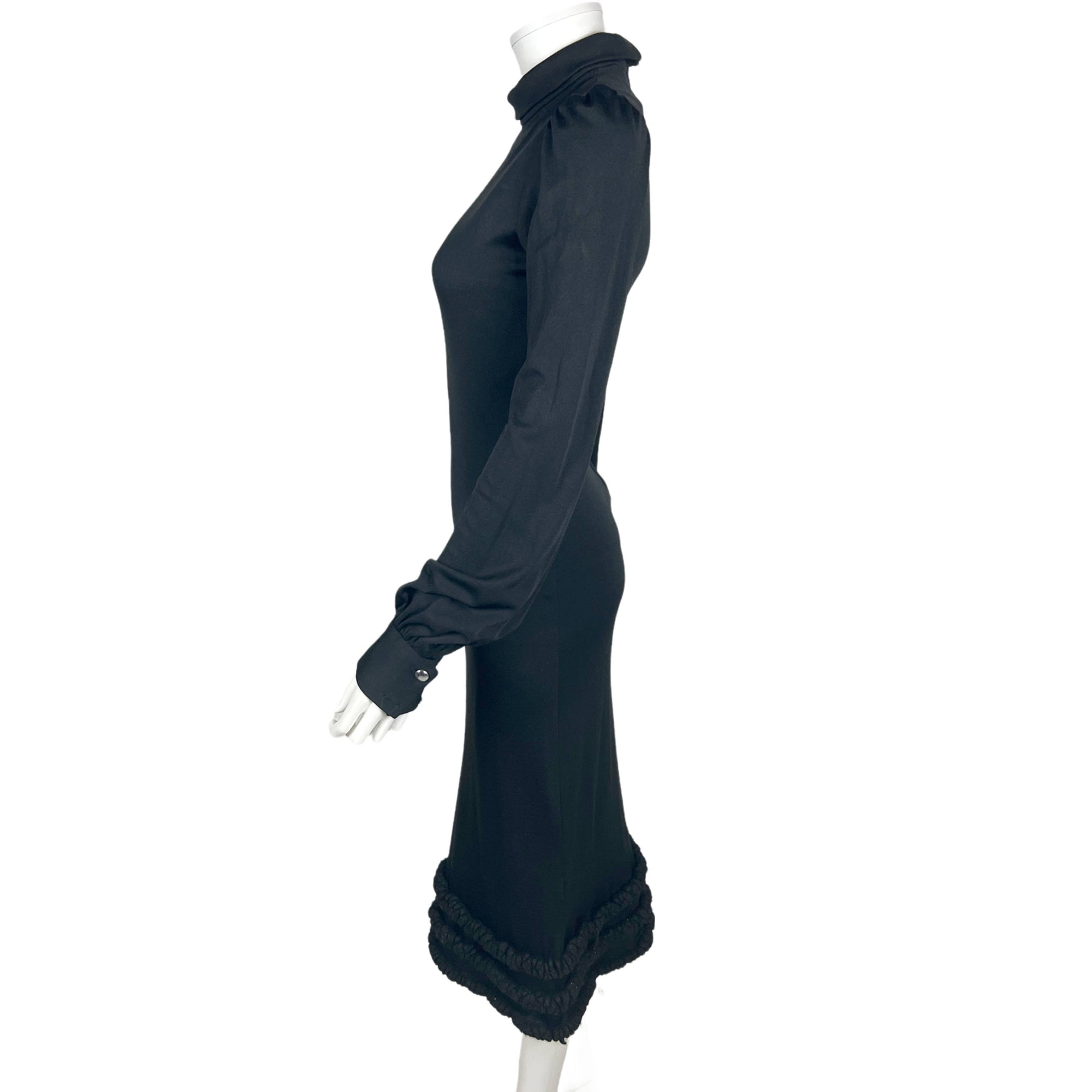 Vintage 1970s Black Dress with Long Vest Luv Inc Elvia Sz M