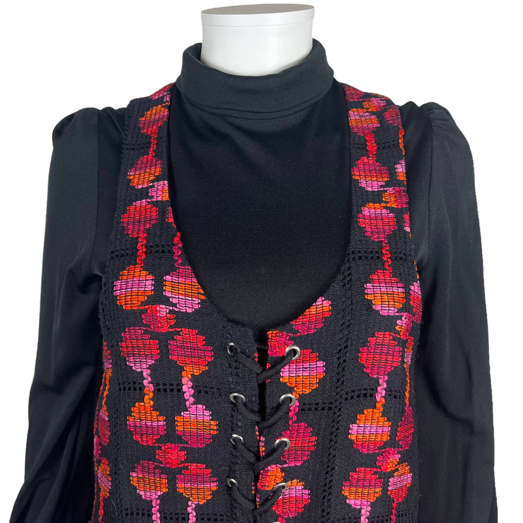 Vintage 1970s Black Dress with Long Vest Luv Inc Elvia Sz M