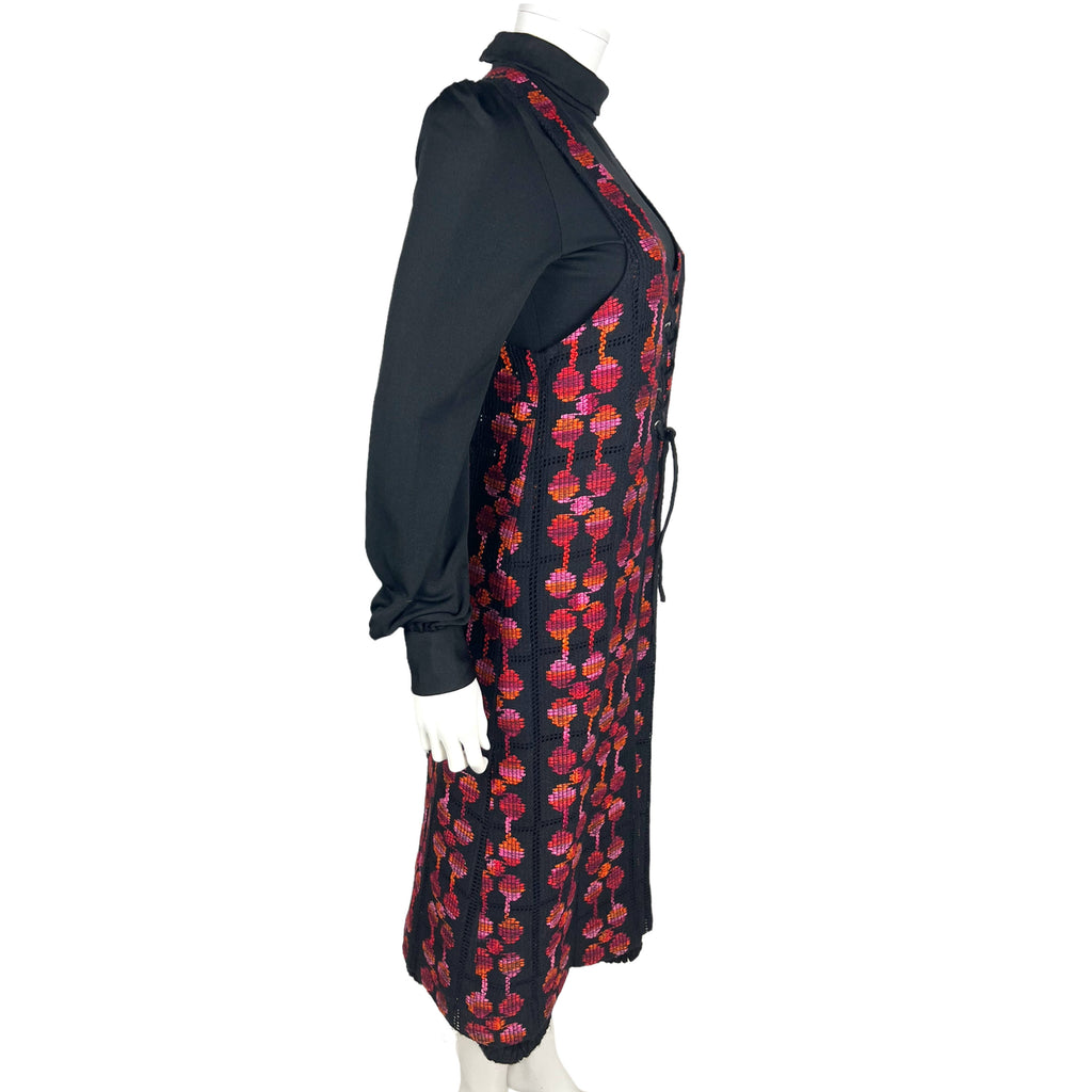 Vintage 1970s Black Dress with Long Vest Luv Inc Elvia Sz M