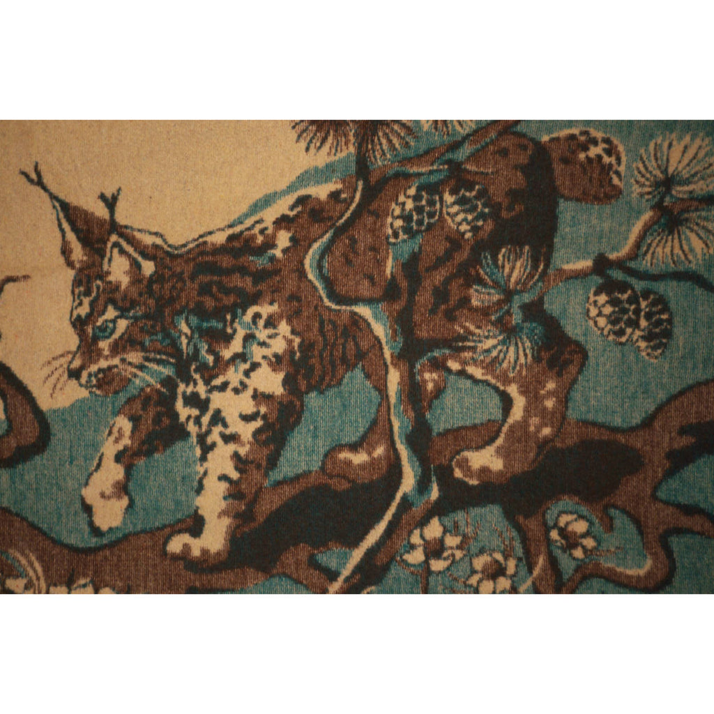 Antique Wool Blanket 1920s Scenic Lynx in Tree Wall Hanging Sleigh Lap Cover - Poppy's Vintage Clothing
