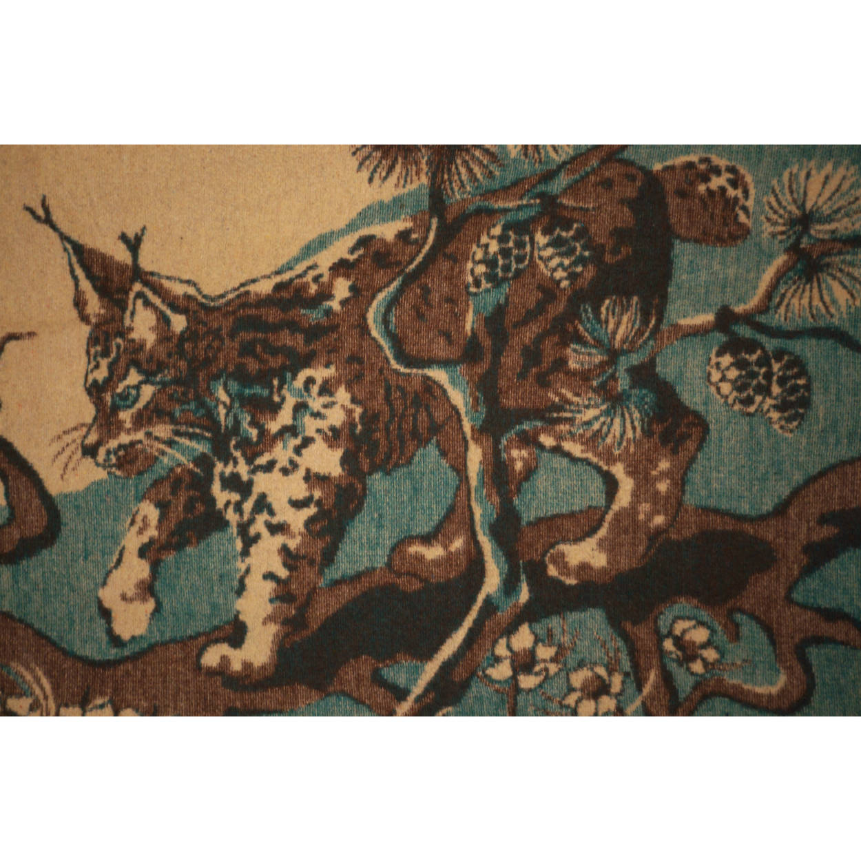 Antique Wool Blanket 1920s Scenic Lynx in Tree Wall Hanging Sleigh Lap Cover - Poppy's Vintage Clothing