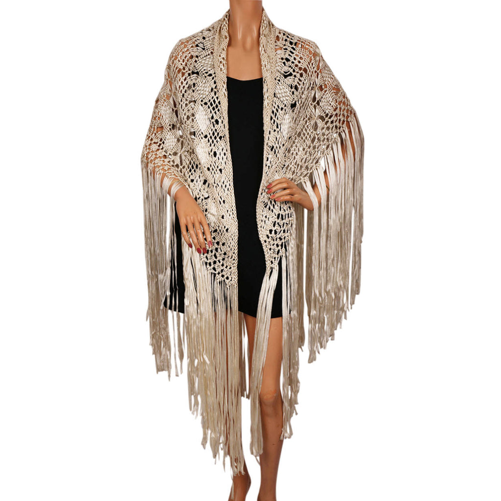 Vintage Macrame Ribbon Lace Shawl Hand Knotted Wrap - Poppy's Vintage Clothing