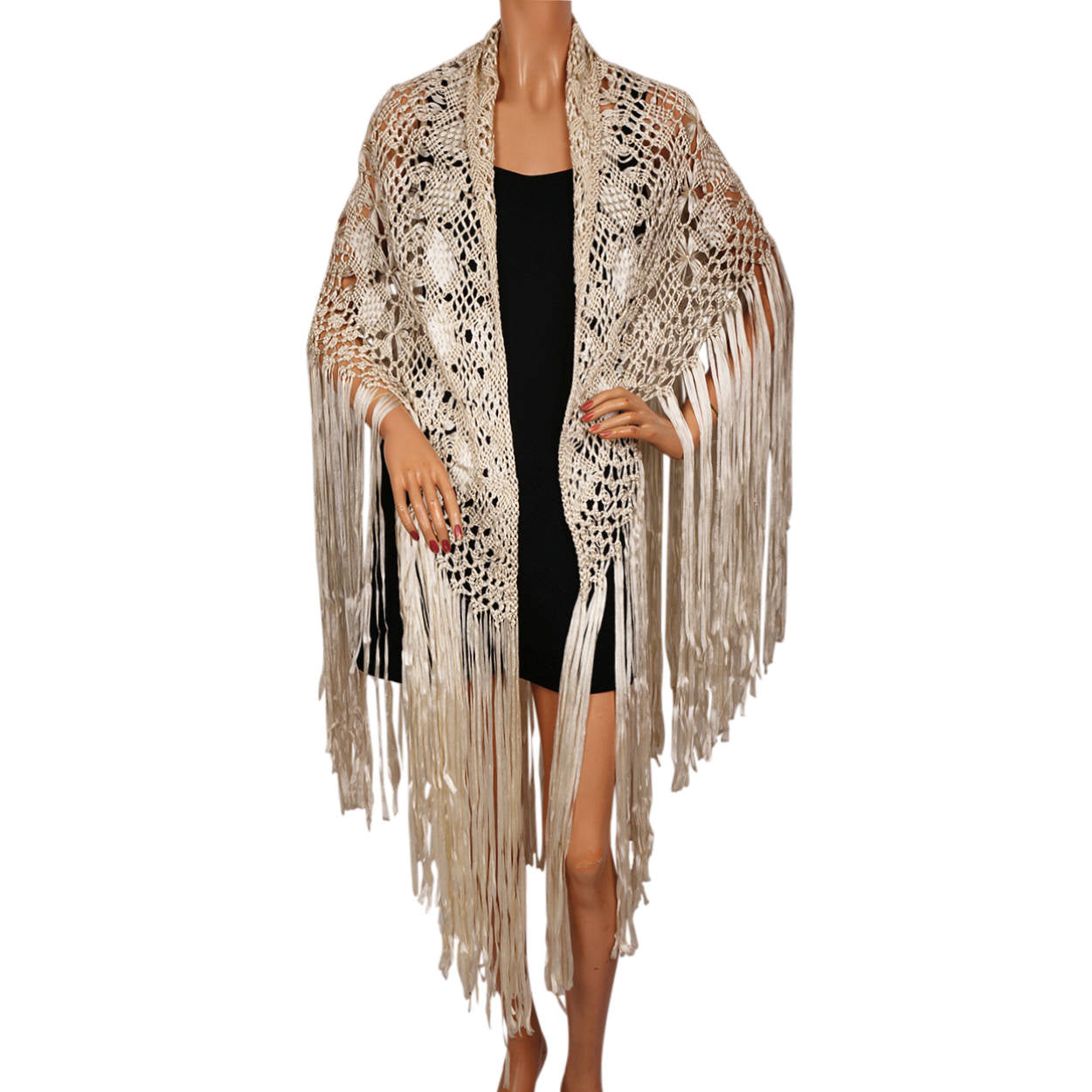 Vintage Macrame Ribbon Lace Shawl Hand Knotted Wrap - Poppy's Vintage Clothing