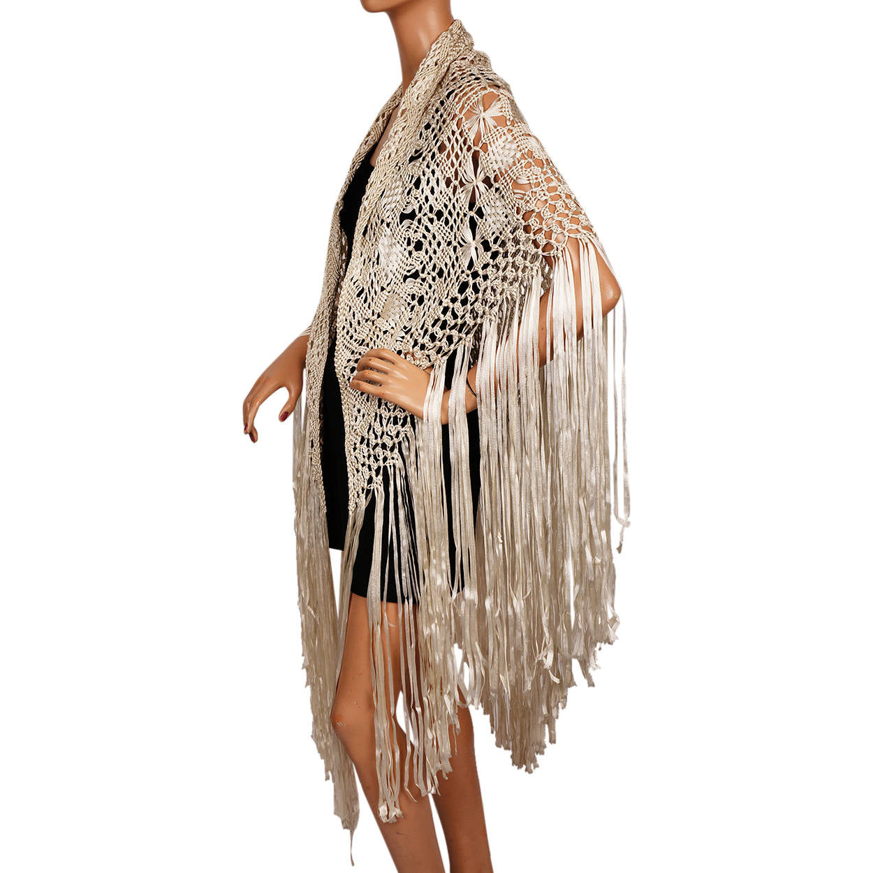 Vintage Macrame Ribbon Lace Shawl Hand Knotted Wrap - Poppy's Vintage Clothing