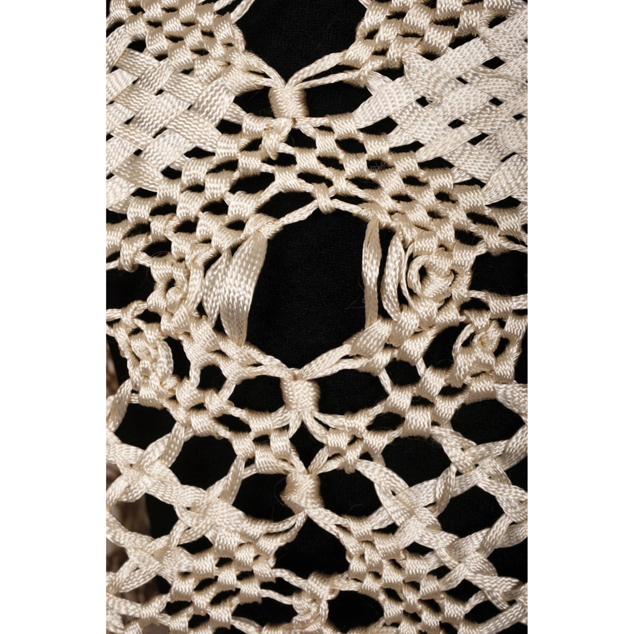 Vintage Macrame Ribbon Lace Shawl Hand Knotted Wrap - Poppy's Vintage Clothing