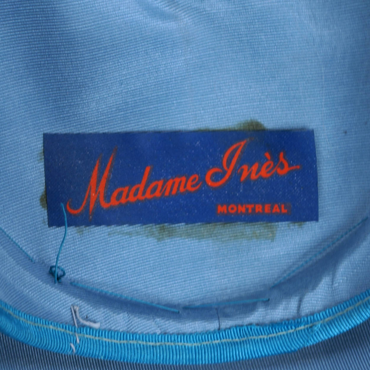 Vintage 1950s Saucer Hat Blue Velvet w Leaves &amp; Rhinestones Madame Ines Montreal - Poppy's Vintage Clothing