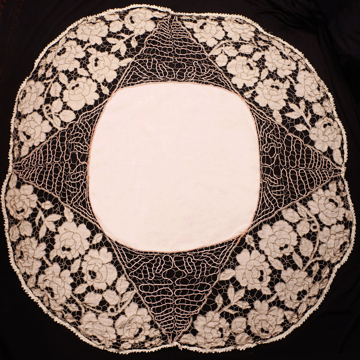 Antique Handmade Madeira Cutwork Linen Tablecloth - Poppy's Vintage Clothing