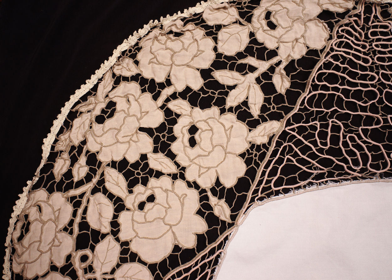 Antique Handmade Madeira Cutwork Linen Tablecloth - Poppy's Vintage Clothing
