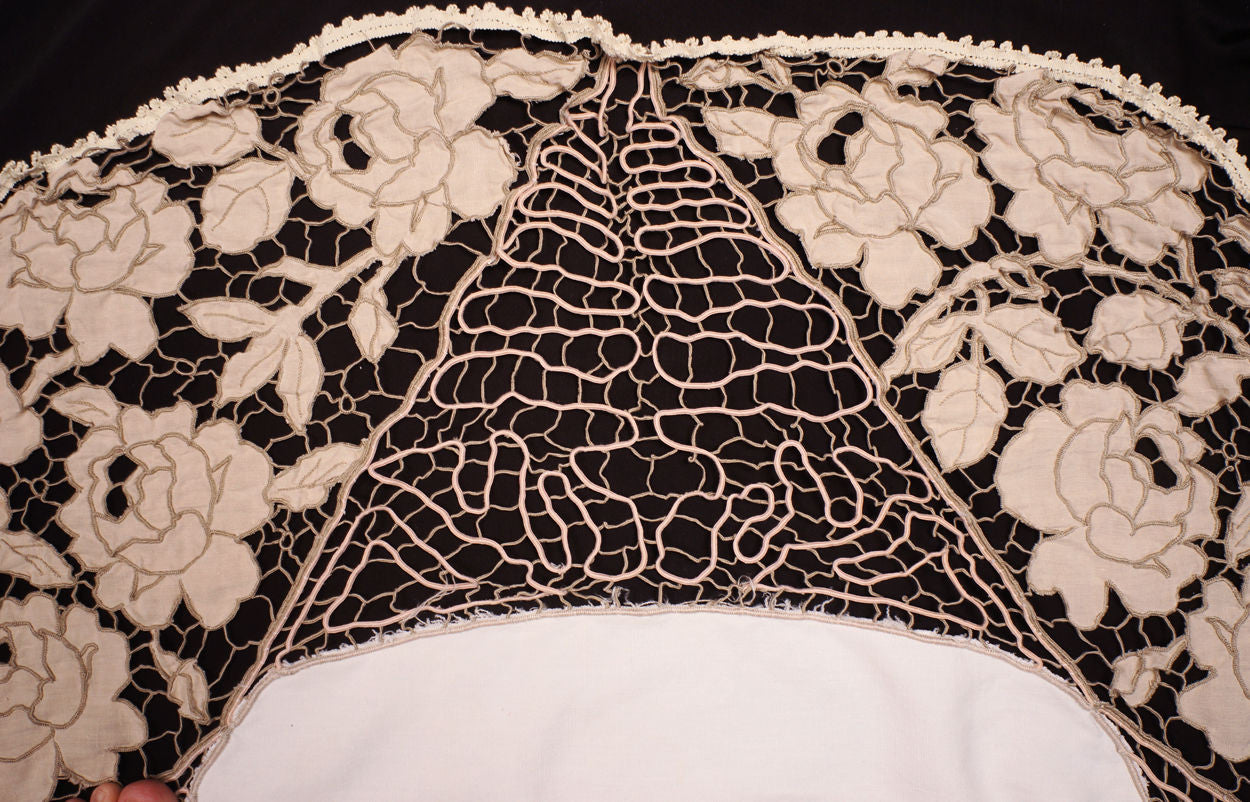 Antique Handmade Madeira Cutwork Linen Tablecloth - Poppy's Vintage Clothing