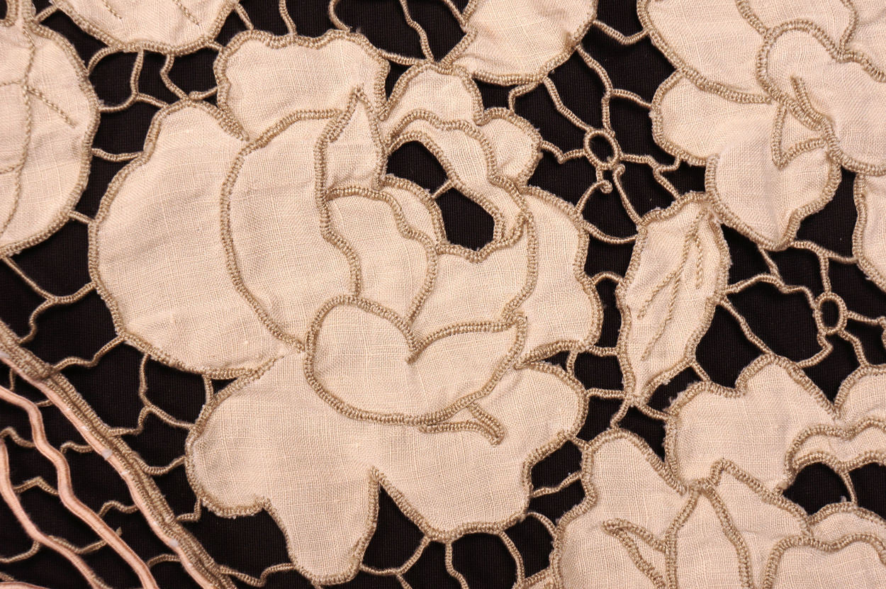 Antique Handmade Madeira Cutwork Linen Tablecloth - Poppy's Vintage Clothing