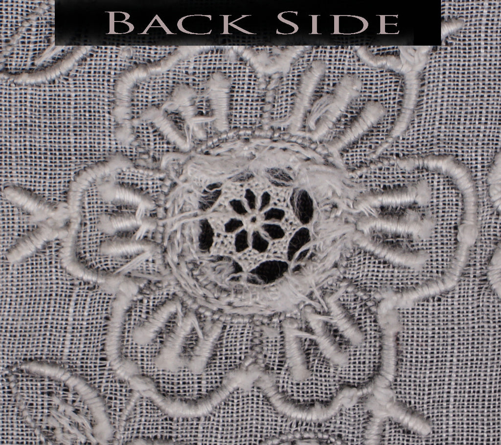 Vintage Madeira Embroidery Bridal Handkerchief Linen Hankie with Lace Insetting and Pullwork - Poppy's Vintage Clothing