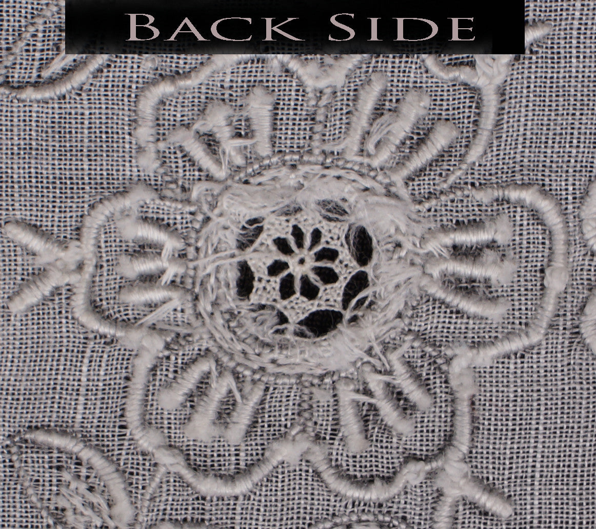 Vintage Madeira Embroidery Bridal Handkerchief Linen Hankie with Lace Insetting and Pullwork - Poppy's Vintage Clothing