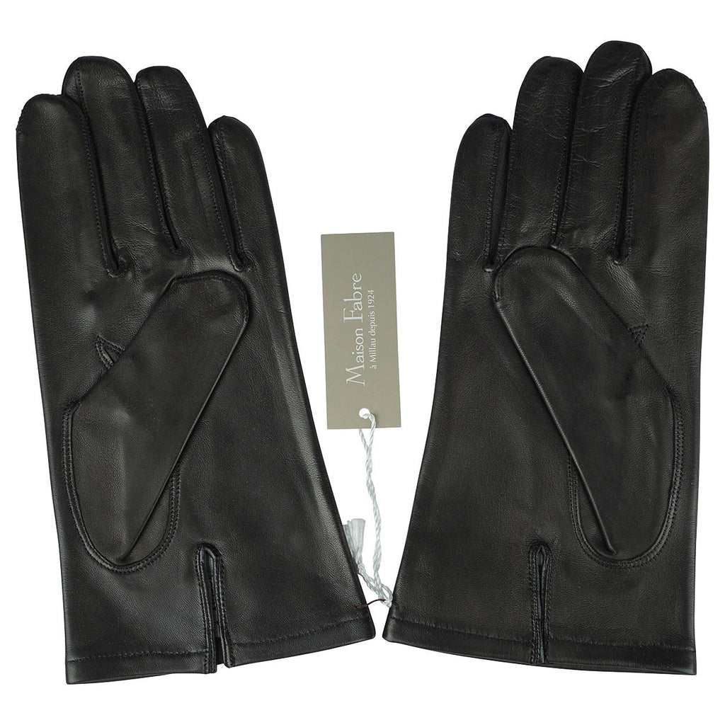Unused Mens Black Leather Gloves Silk Lined Maison Fabre France NWT Size 9 1/2 - Poppy's Vintage Clothing