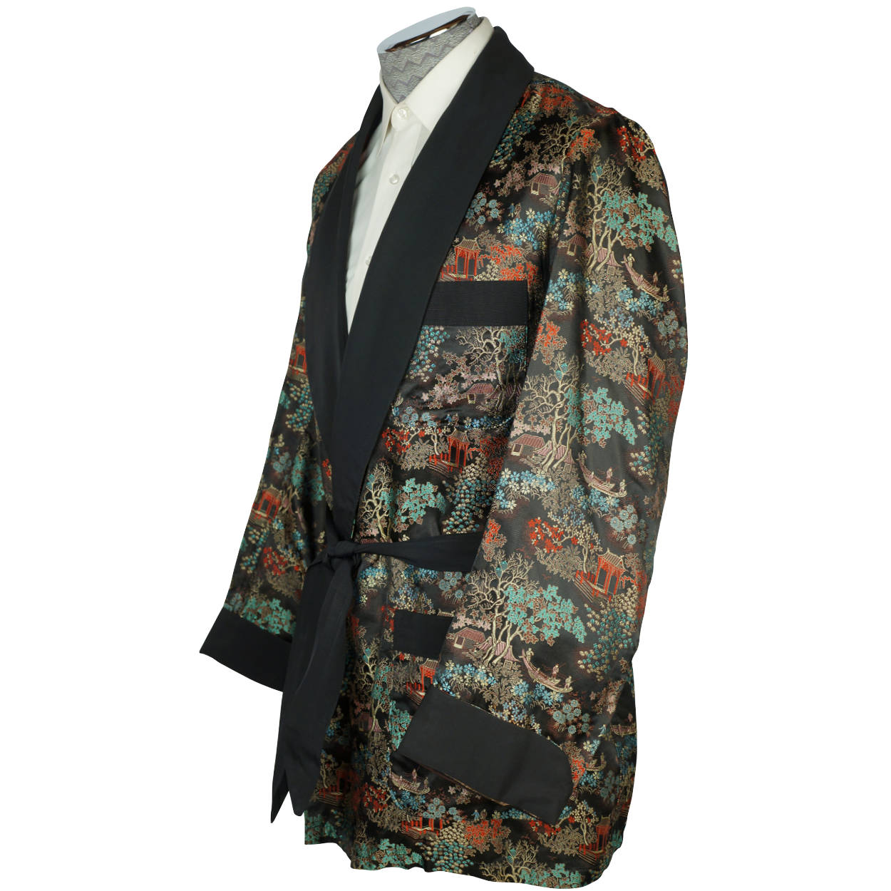 Vintage 70s Mens Smoking Jacket Short Lounging Robe Size L - Poppy's Vintage Clothing