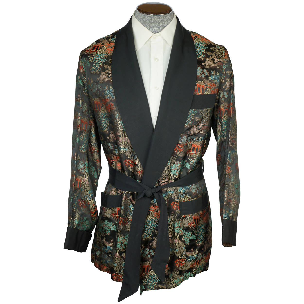 Vintage 70s Mens Smoking Jacket Short Lounging Robe Size L - Poppy's Vintage Clothing