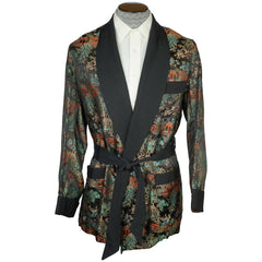 Vintage 70s Mens Smoking Jacket Short Lounging Robe Size L - Poppy's Vintage Clothing