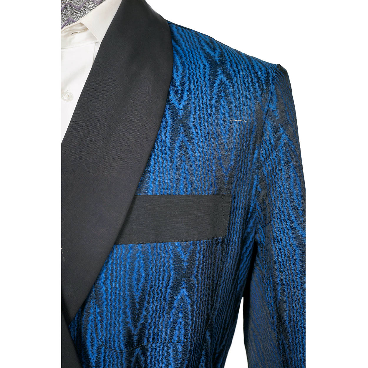 Vintage Majestic Smoking Jacket Robe Blue &amp; Black Moire 1950s 60s Size M - Poppy's Vintage Clothing