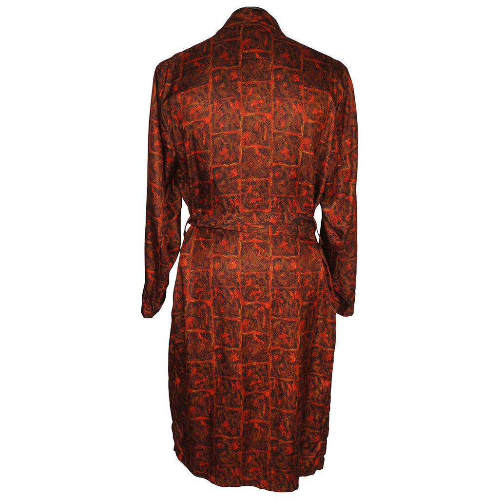 Vintage Mens Dressing Gown Lounging Robe Red Brown Black 1950s Majestic Medium - Poppy's Vintage Clothing