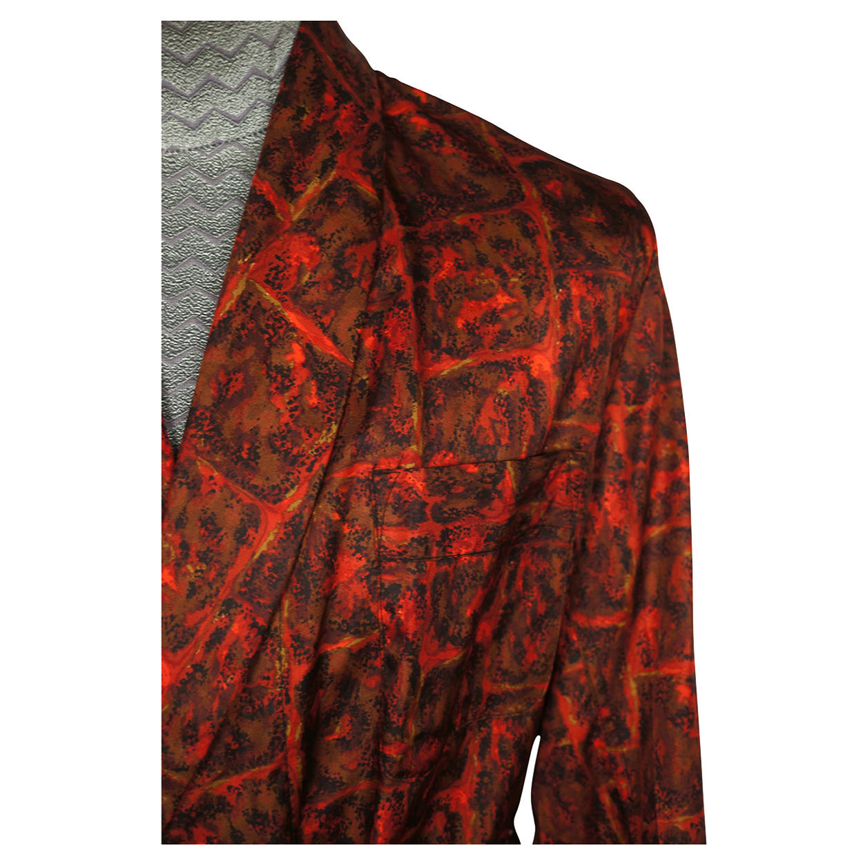 Vintage Mens Dressing Gown Lounging Robe Red Brown Black 1950s Majestic Medium - Poppy's Vintage Clothing