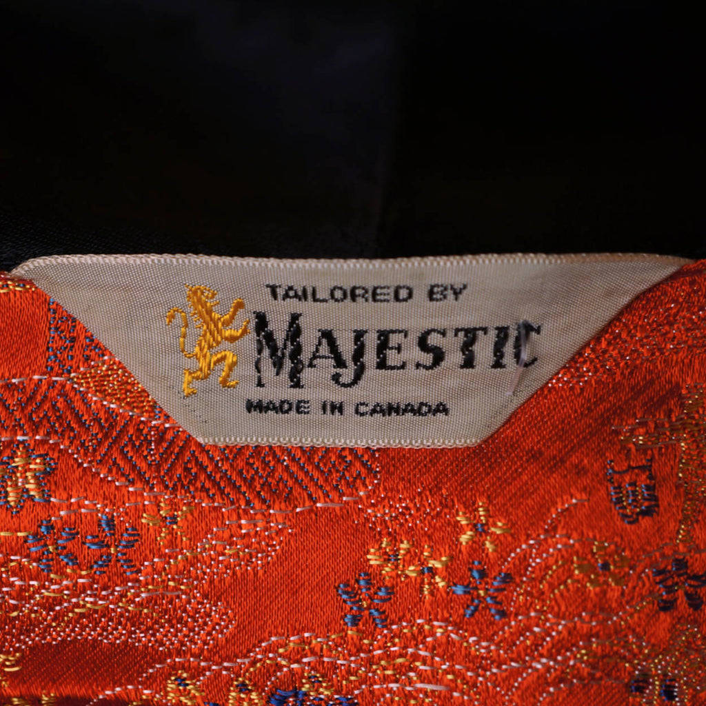 Vintage 50s Mens Smoking Jacket Red Satin Asian Pattern Sz S - Poppy's Vintage Clothing