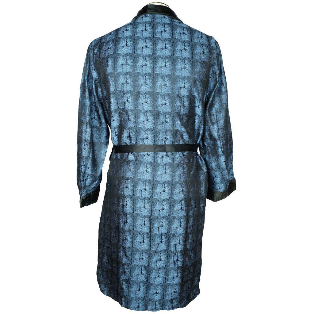 Vintage 60s Mens Dressing Gown Shiny Blue Black Size M - Poppy's Vintage Clothing