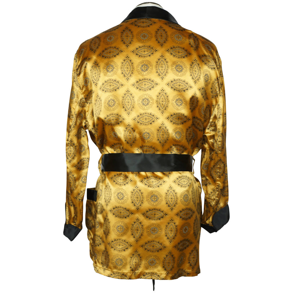 Vintage 60s Smoking Jacket Men XL Gold & Black Lounging Robe - Poppy's Vintage Clothing