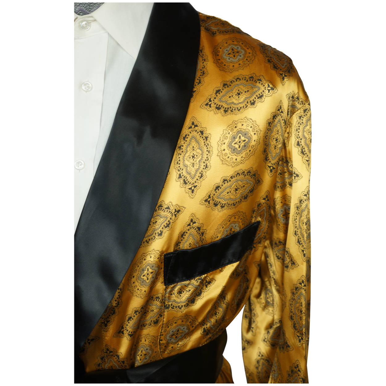 Vintage 60s Smoking Jacket Men XL Gold & Black Lounging Robe - Poppy's Vintage Clothing