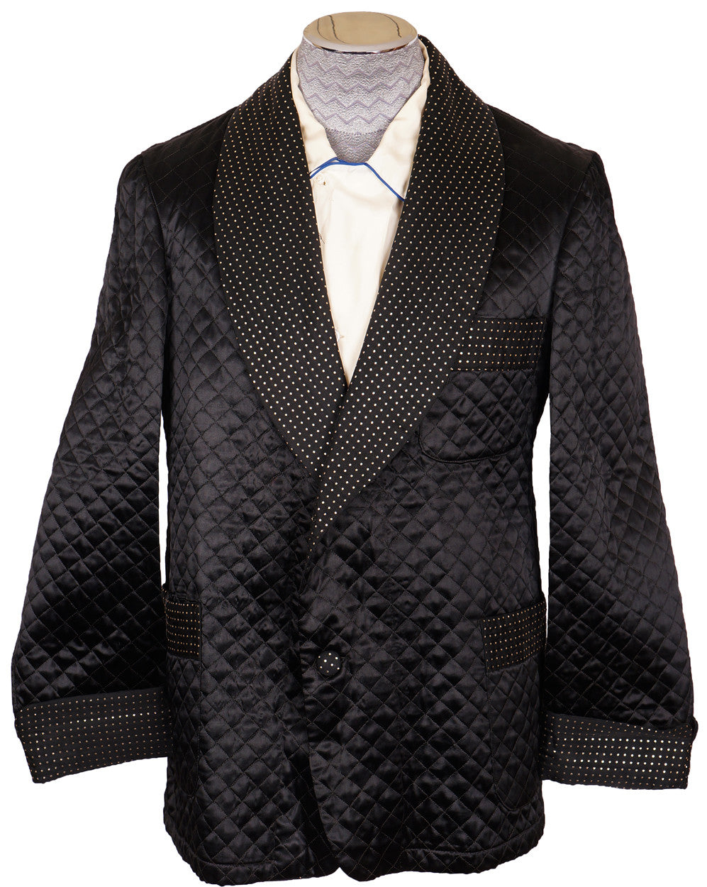 Vintage 50s Black Satin Quilted Smoking Jacket with Gold Flecks Vintage 50s Black Satin Quilted Smoking Jacket with Gold Flecks
