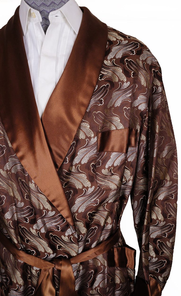 1950s Mens Fashion Dressing Gown Brocade Pattern Size OS X Large - Poppy's Vintage Clothing