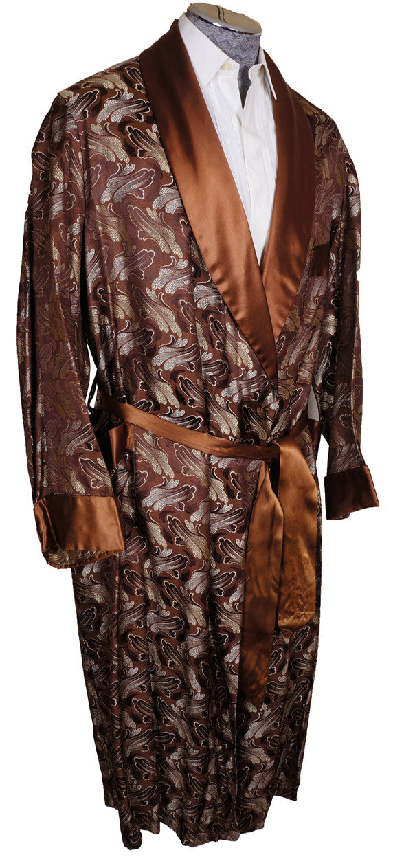 1950s Mens Fashion Dressing Gown Brocade Pattern Size OS X Large - Poppy's Vintage Clothing