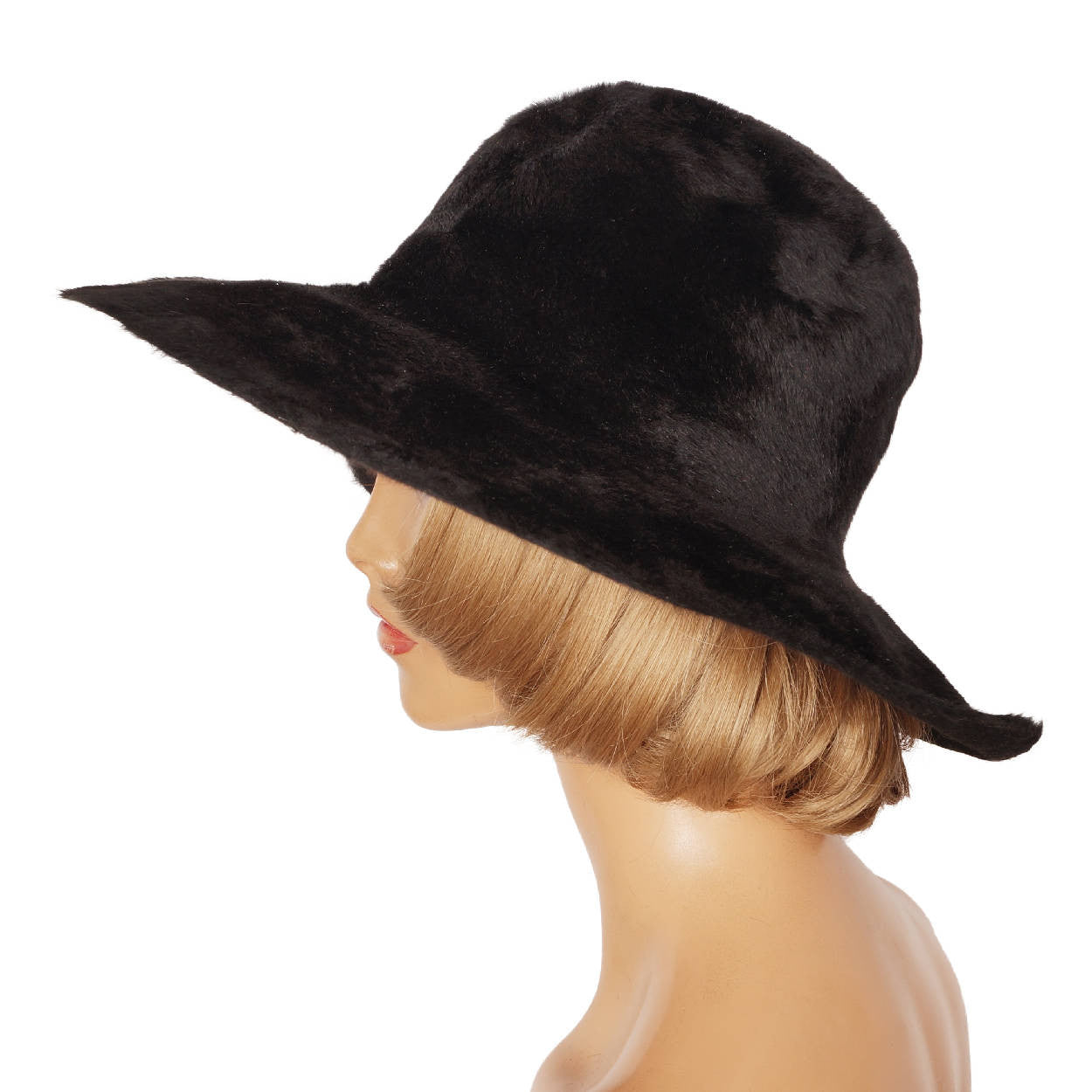 Vintage 1960s Floppy Hippie Era Hat Plush Black Felt Ladies Size M
