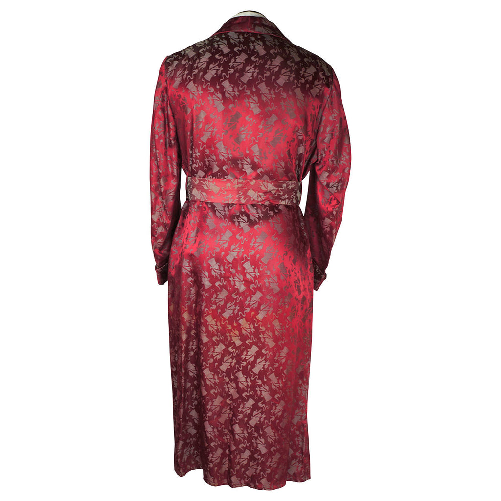 Vintage 1930s 40s Dressing Gown Sherlock Holmes Smoking Pipe Red Satin Mens M L - Poppy's Vintage Clothing