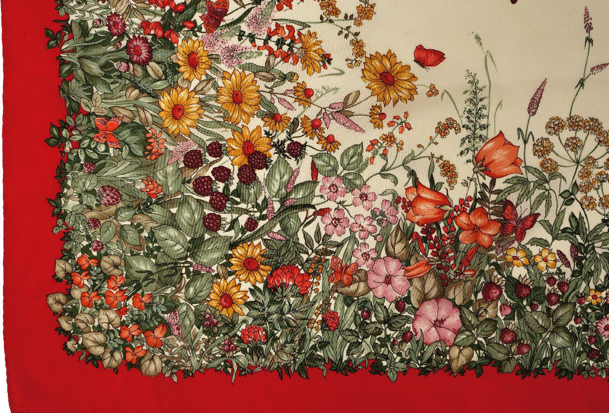 Vintage Mantero Silk Scarf Butterflies &amp; Flowers Made in Italy 34.5 - Poppy's Vintage Clothing