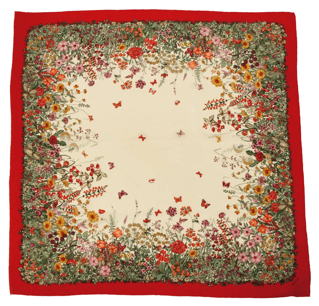 Vintage Mantero Silk Scarf Butterflies &amp; Flowers Made in Italy 34.5 - Poppy's Vintage Clothing