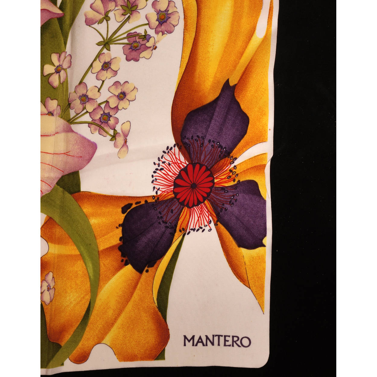 Vintage Mantero Silk Scarf Iris Flowers Made in Italy 34.5” - Poppy's Vintage Clothing
