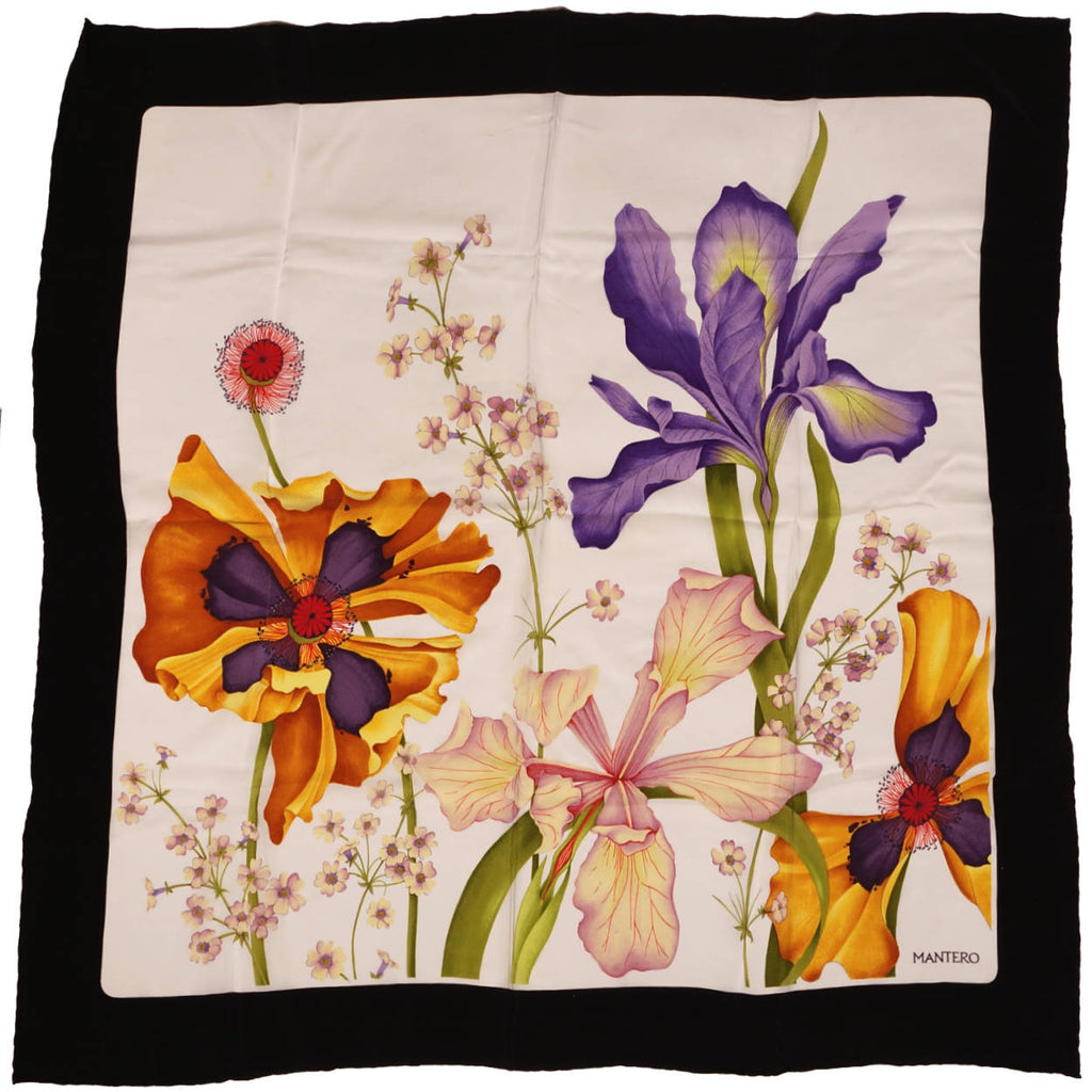 Vintage Mantero Silk Scarf Iris Flowers Made in Italy 34.5” - Poppy's Vintage Clothing