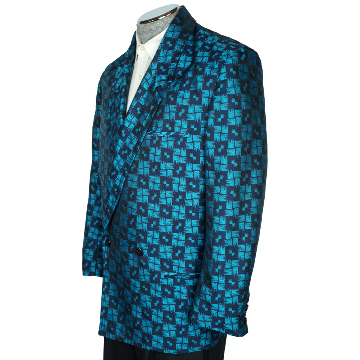 Vintage Manuel Ritz Pipo Jacket Shiny Blue Black Check Sport Coat Blazer Size S - Poppy's Vintage Clothing