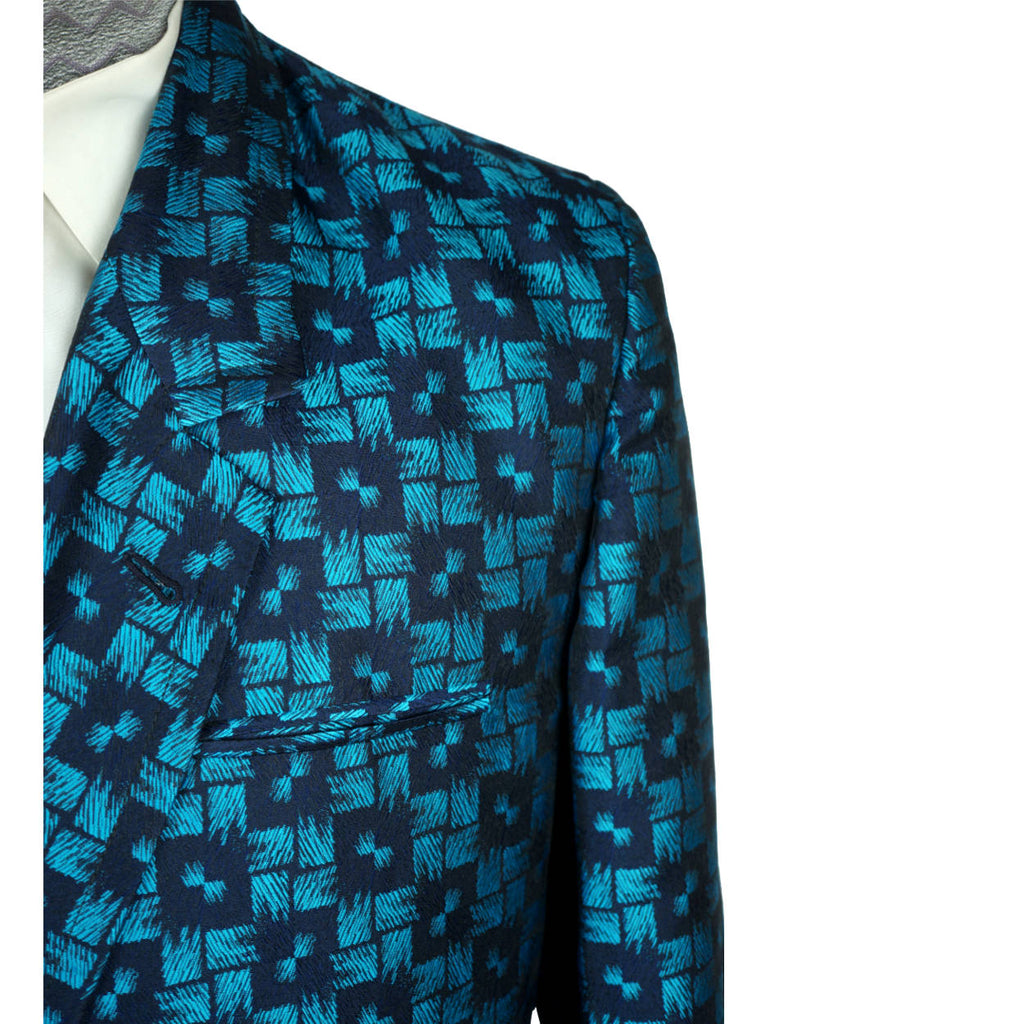 Vintage Manuel Ritz Pipo Jacket Shiny Blue Black Check Sport Coat Blazer Size S - Poppy's Vintage Clothing