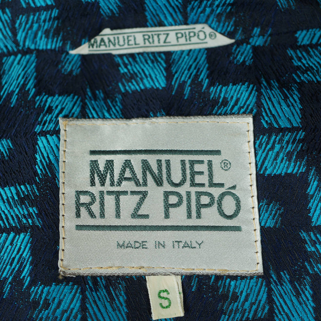 Vintage Manuel Ritz Pipo Jacket Shiny Blue Black Check Sport Coat Blazer Size S - Poppy's Vintage Clothing