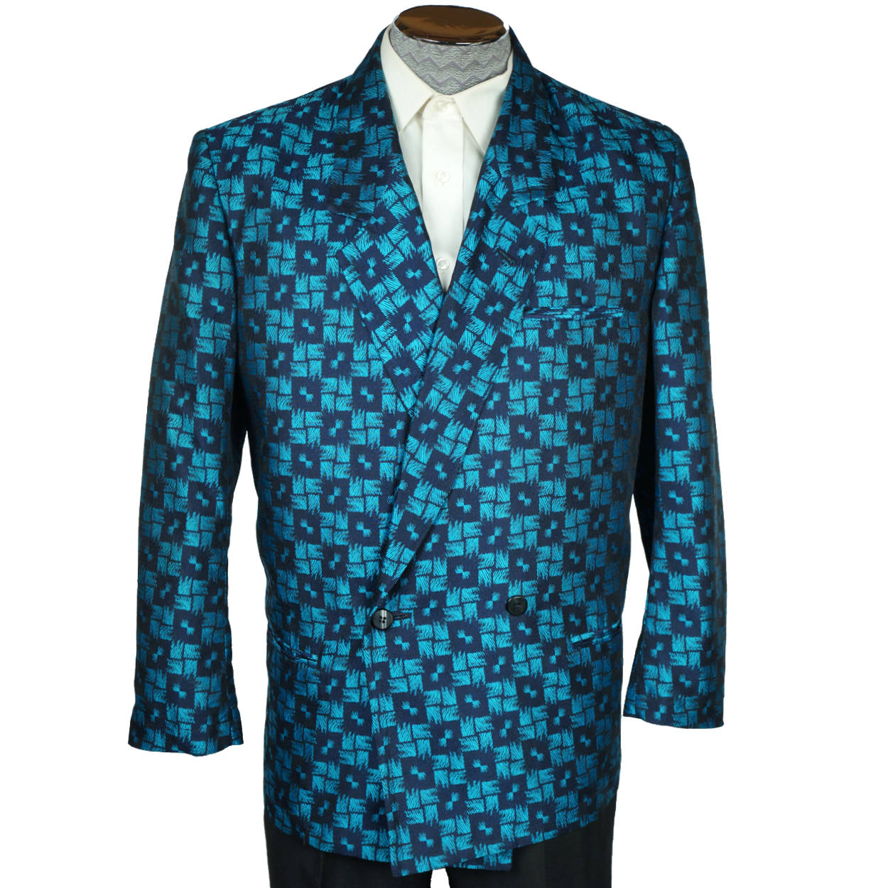 Vintage Manuel Ritz Pipo Jacket Shiny Blue Black Check Sport Coat Blazer Size S - Poppy's Vintage Clothing
