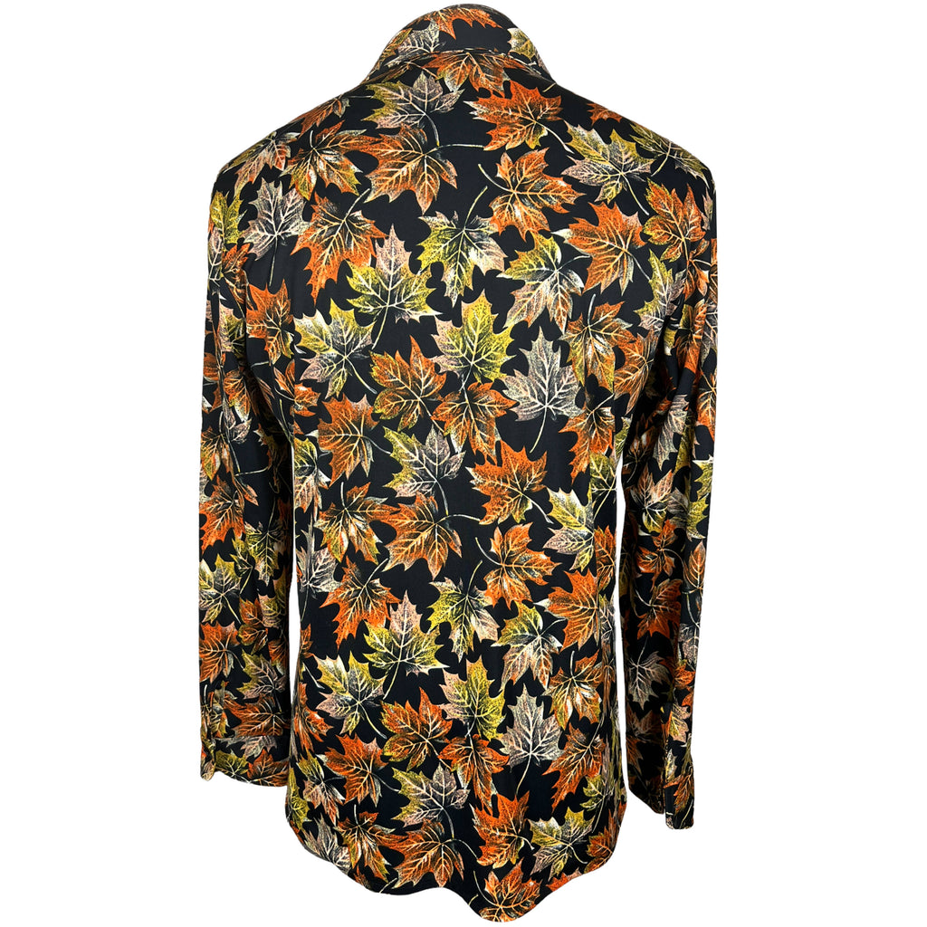Vintage 1970s Disco Shirt Polyester Maple Leaf Pattern Sz XL