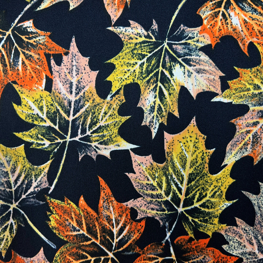 Vintage 1970s Disco Shirt Polyester Maple Leaf Pattern Sz XL