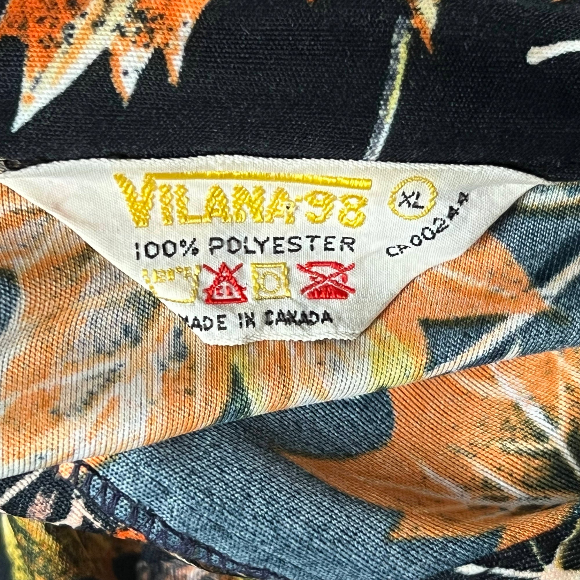 Vintage 1970s Disco Shirt Polyester Maple Leaf Pattern Sz XL