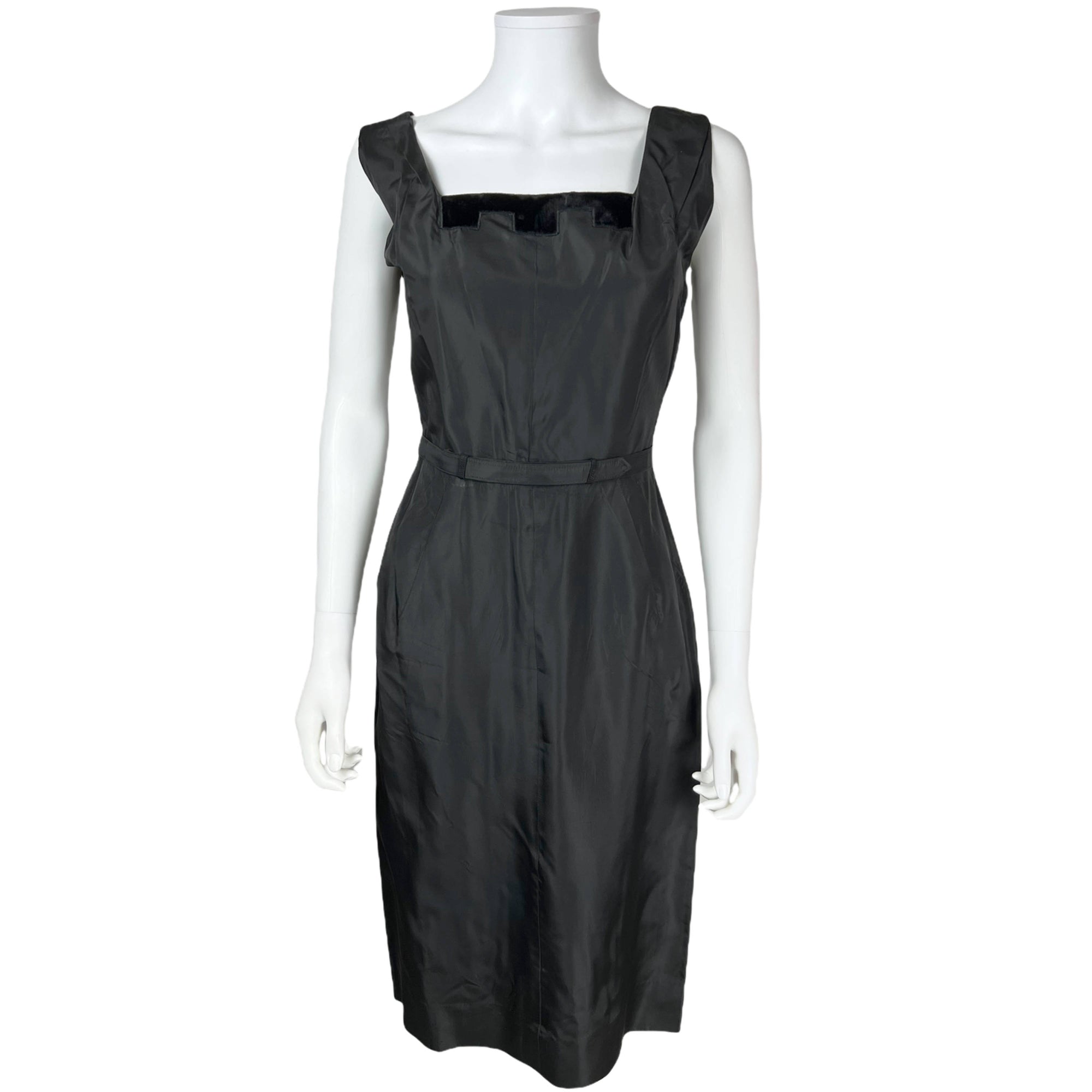 Vintage 1950s Cocktail Dress w Jacket Black Taffeta Size M