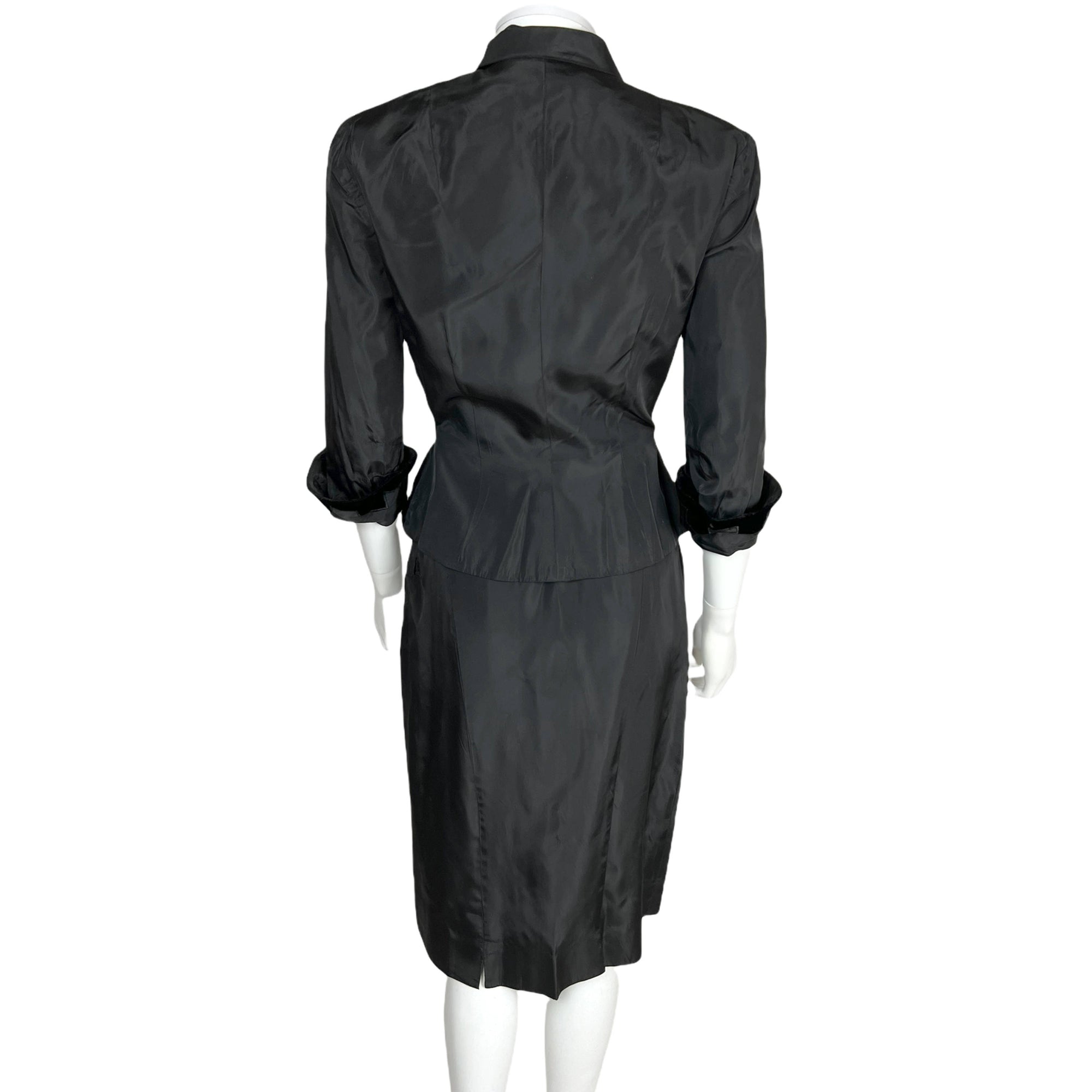 Vintage 1950s Cocktail Dress w Jacket Black Taffeta Size M