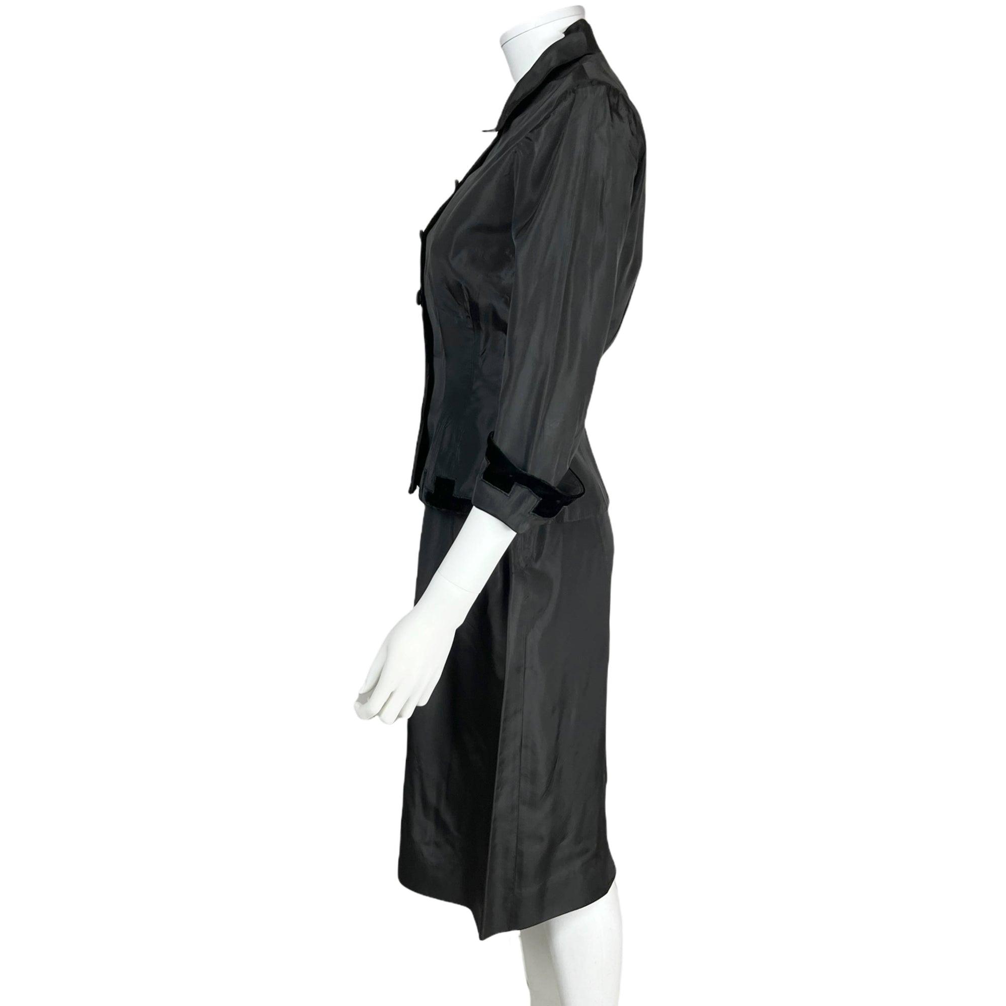 Vintage 1950s Cocktail Dress w Jacket Black Taffeta Size M