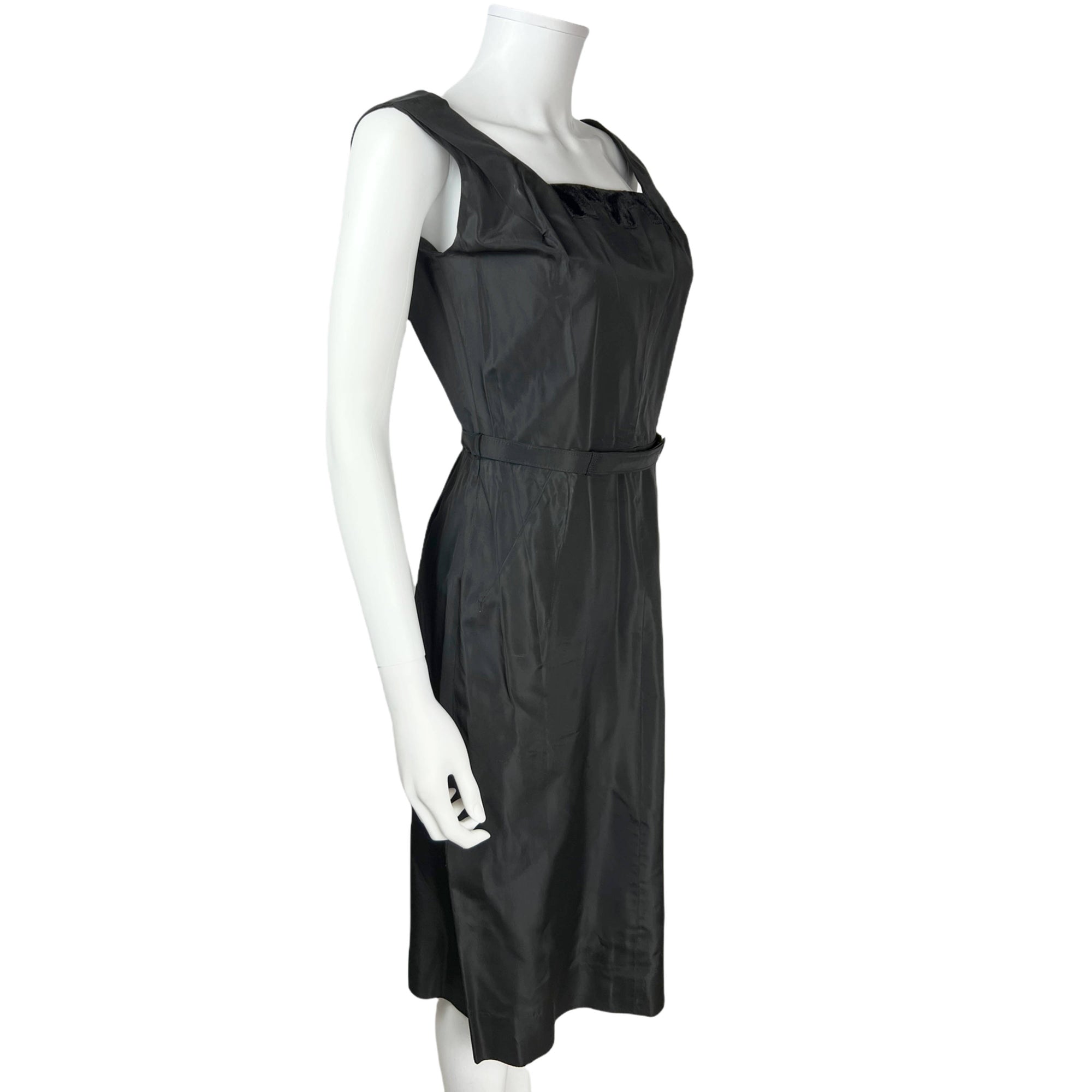 Vintage 1950s Cocktail Dress w Jacket Black Taffeta Size M
