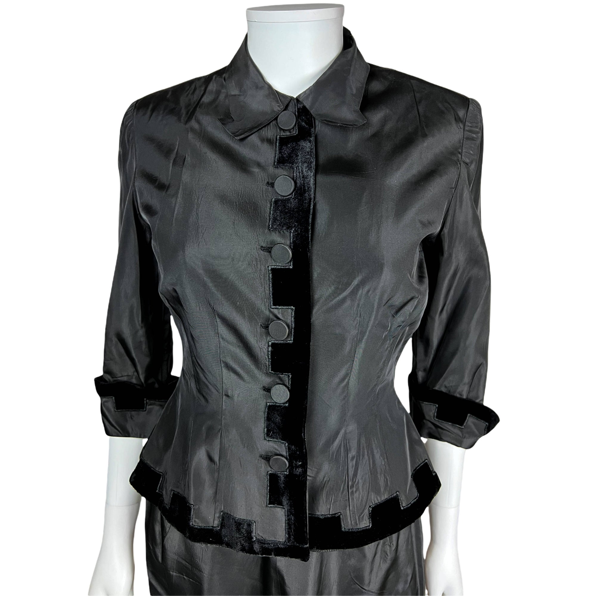 Vintage 1950s Cocktail Dress w Jacket Black Taffeta Size M
